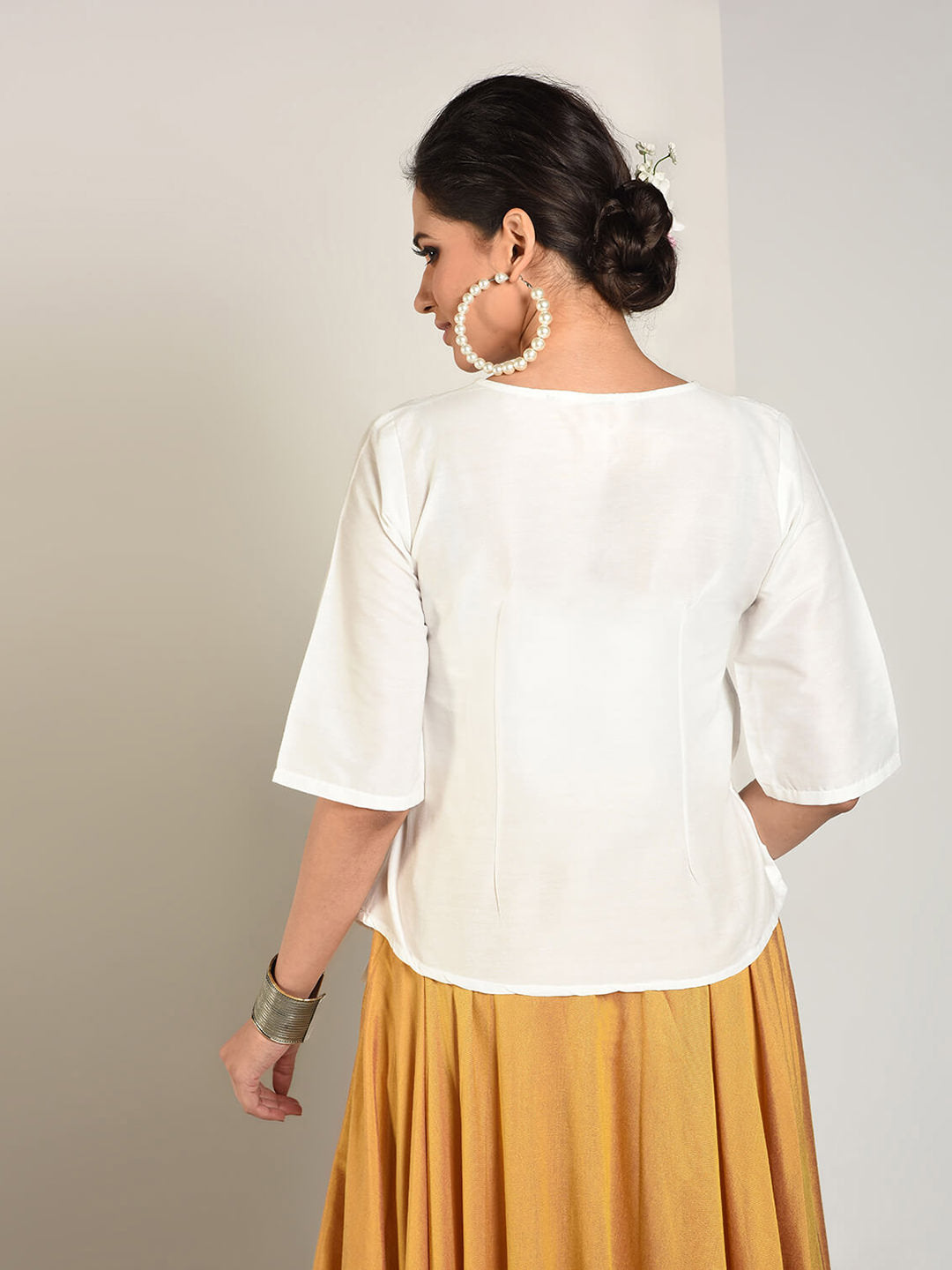 Abhishti Cotton Silk Flared top with Dori Tie up Detail