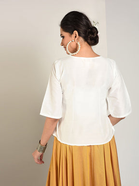 Abhishti Cotton Silk Flared top with Dori Tie up Detail