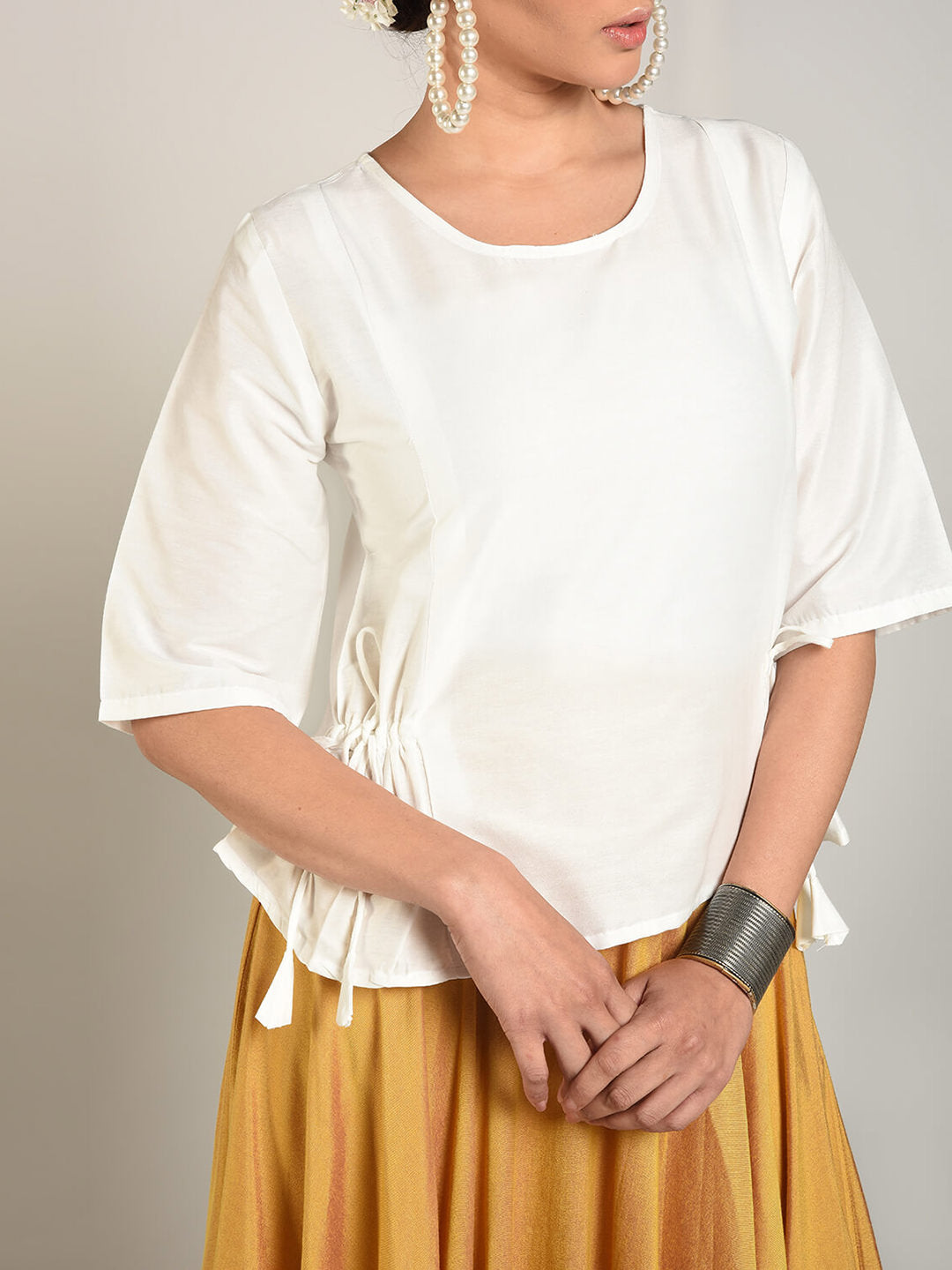 Abhishti Cotton Silk Flared top with Dori Tie up Detail