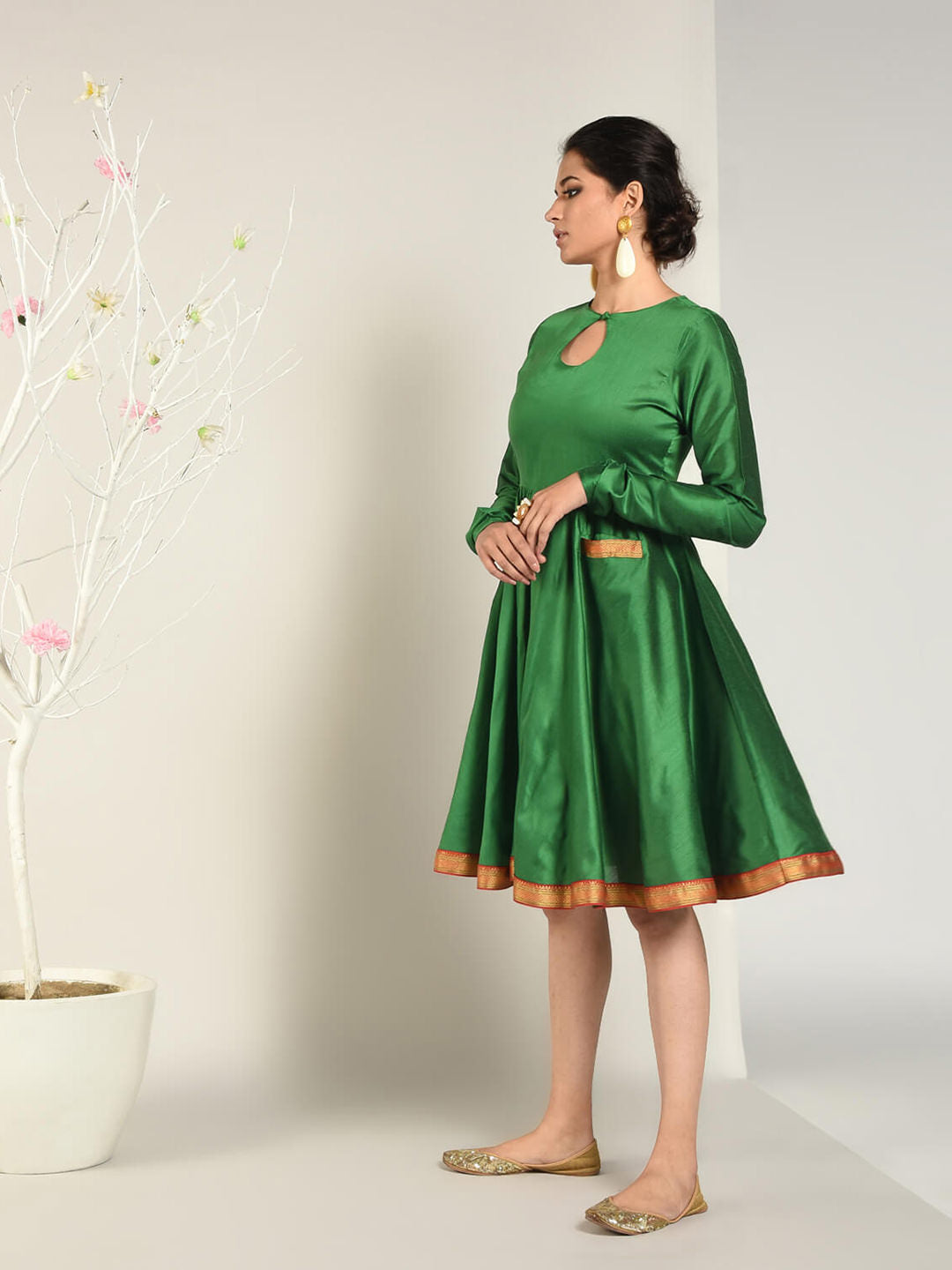 Abhishti Flared Dress With Mangalgiri Border and Pockets