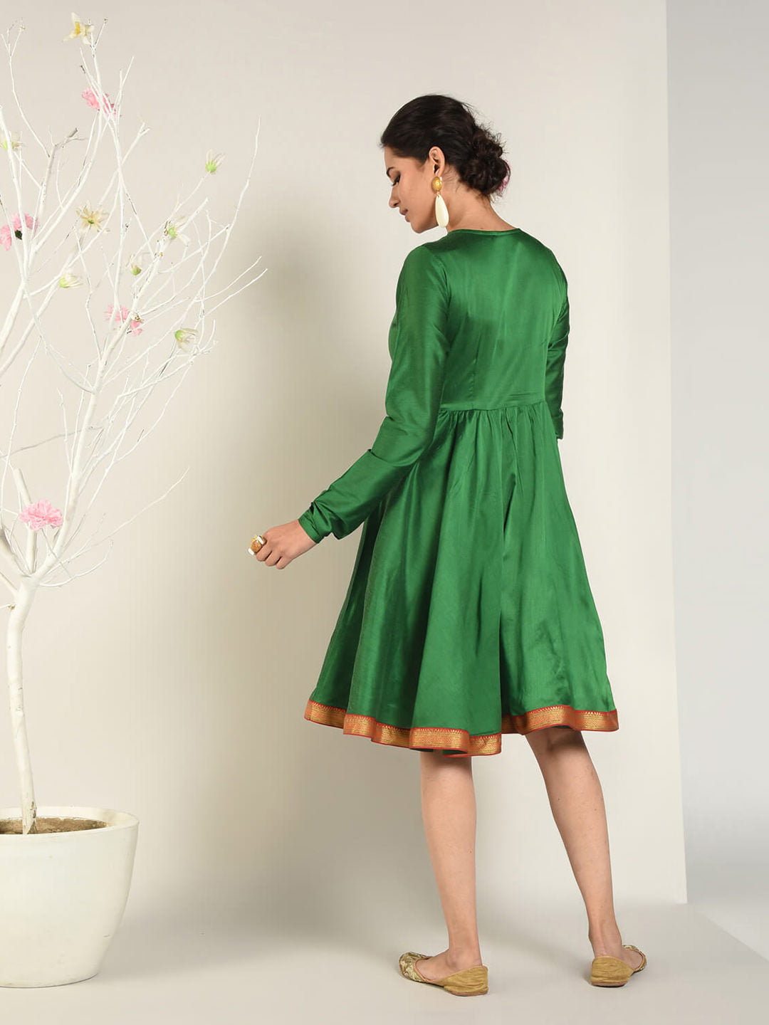 Abhishti Flared Dress With Mangalgiri Border and Pockets