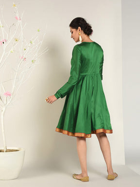 Abhishti Flared Dress With Mangalgiri Border and Pockets