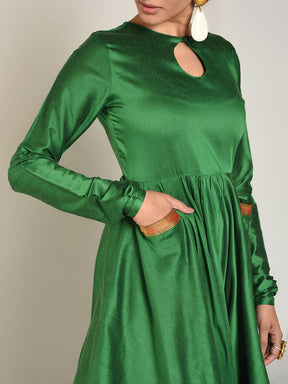 Abhishti Flared Dress With Mangalgiri Border and Pockets