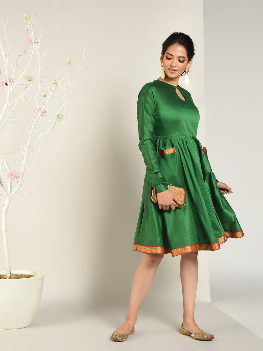Abhishti Flared Dress With Mangalgiri Border and Pockets