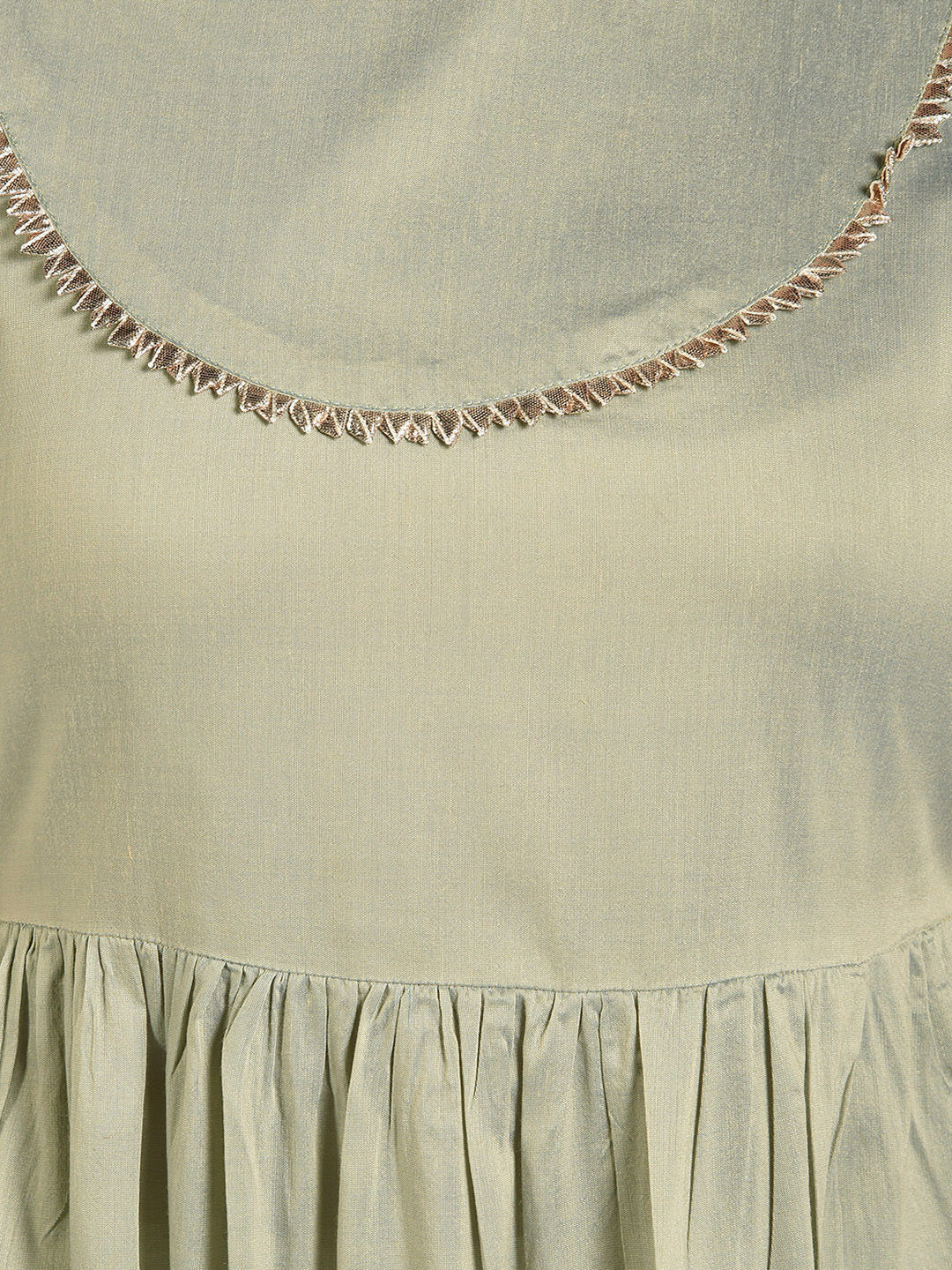 Abhishti Cotton Silk Tiered Flared Kurta with Lace Yoke detail