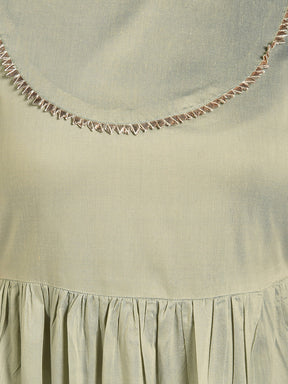 Abhishti Cotton Silk Tiered Flared Kurta with Lace Yoke detail