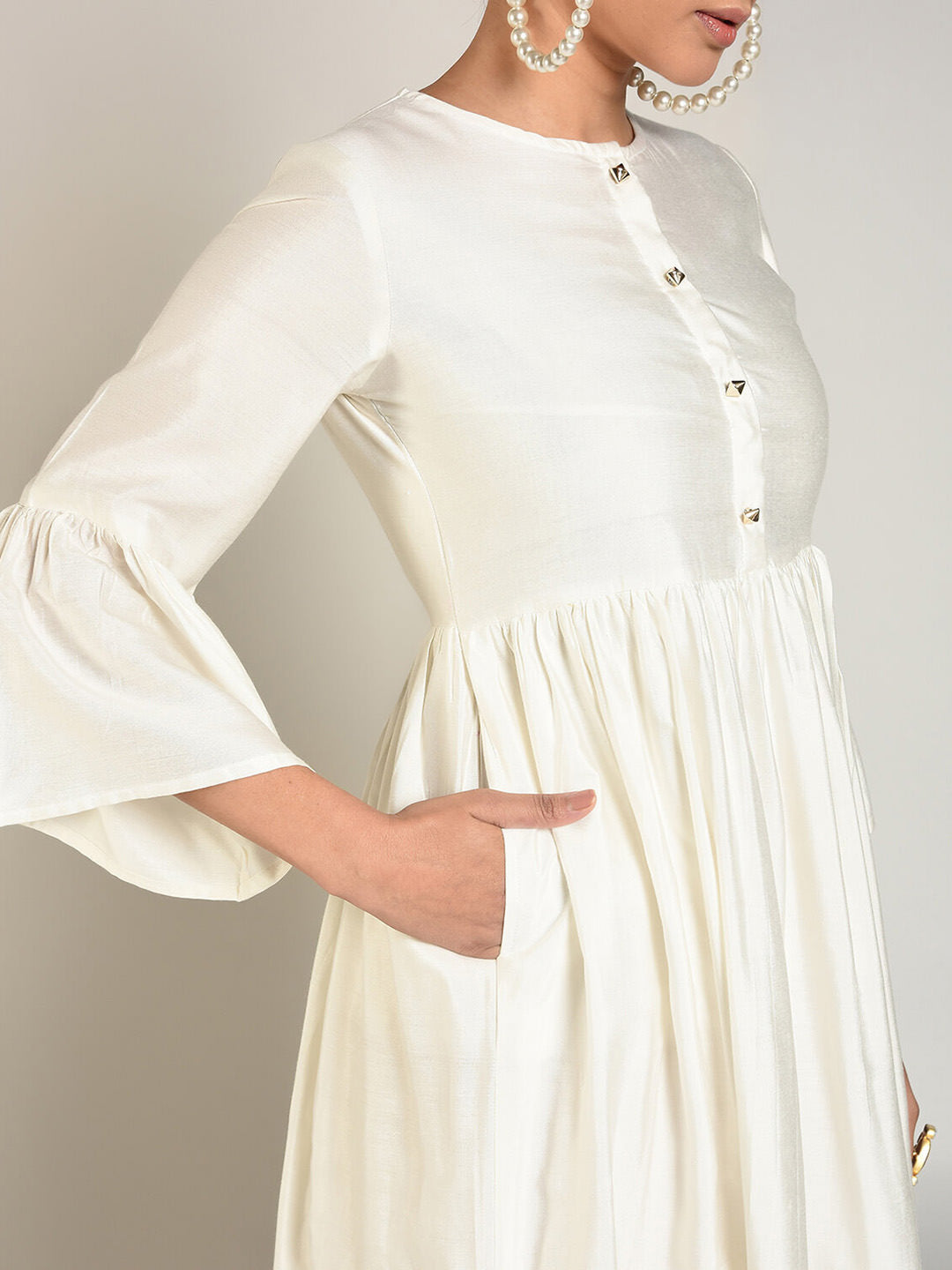 Abhishti Cotton Silk Kurta with Gathered Bell Sleeve