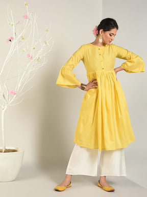 Abhishti Cotton Silk Kurta with Gathered Bell Sleeve