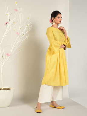 Abhishti Cotton Silk Kurta with Gathered Bell Sleeve