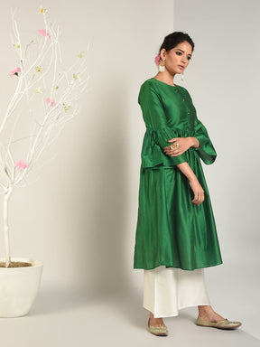 Abhishti Cotton Silk Kurta with Gathered Bell Sleeve