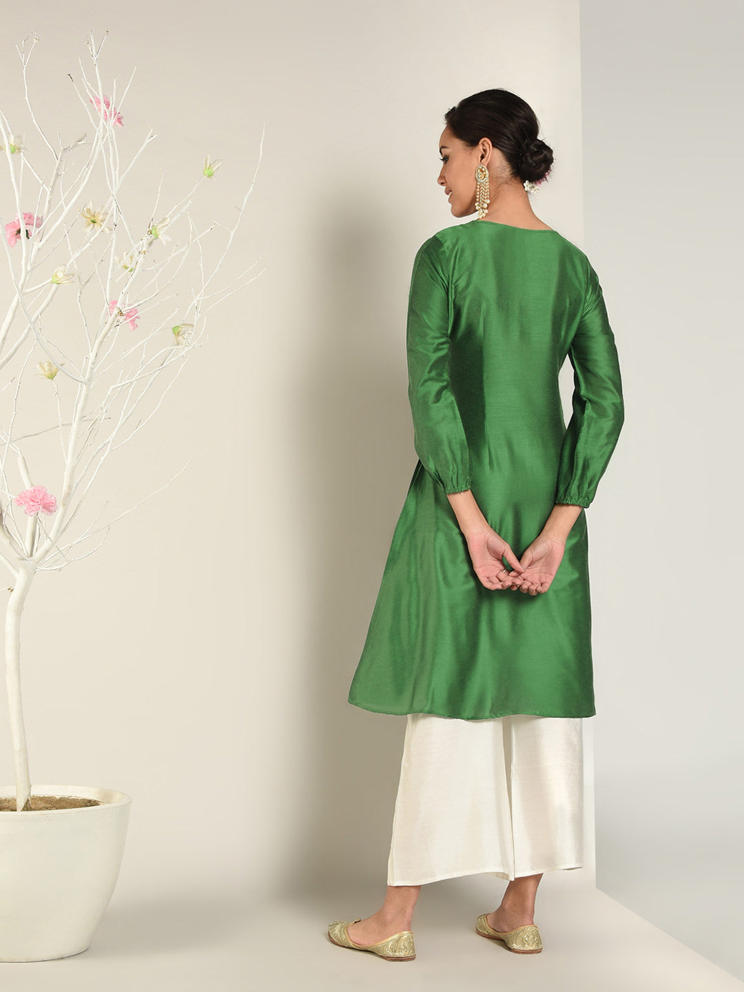 Abhishti Cotton Silk A-line Kurta with Bishop Sleeves