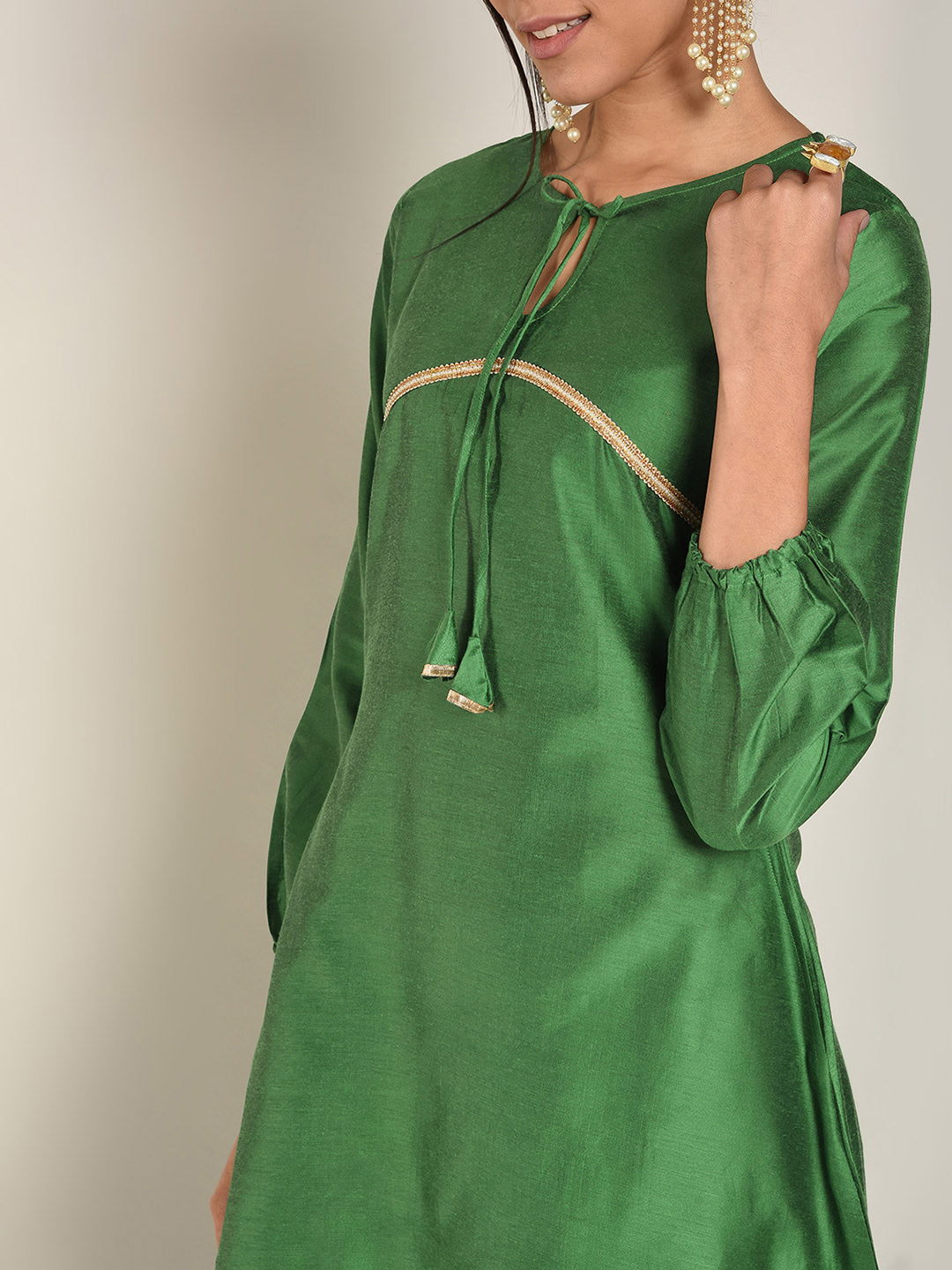 Abhishti Cotton Silk A-line Kurta with Bishop Sleeves