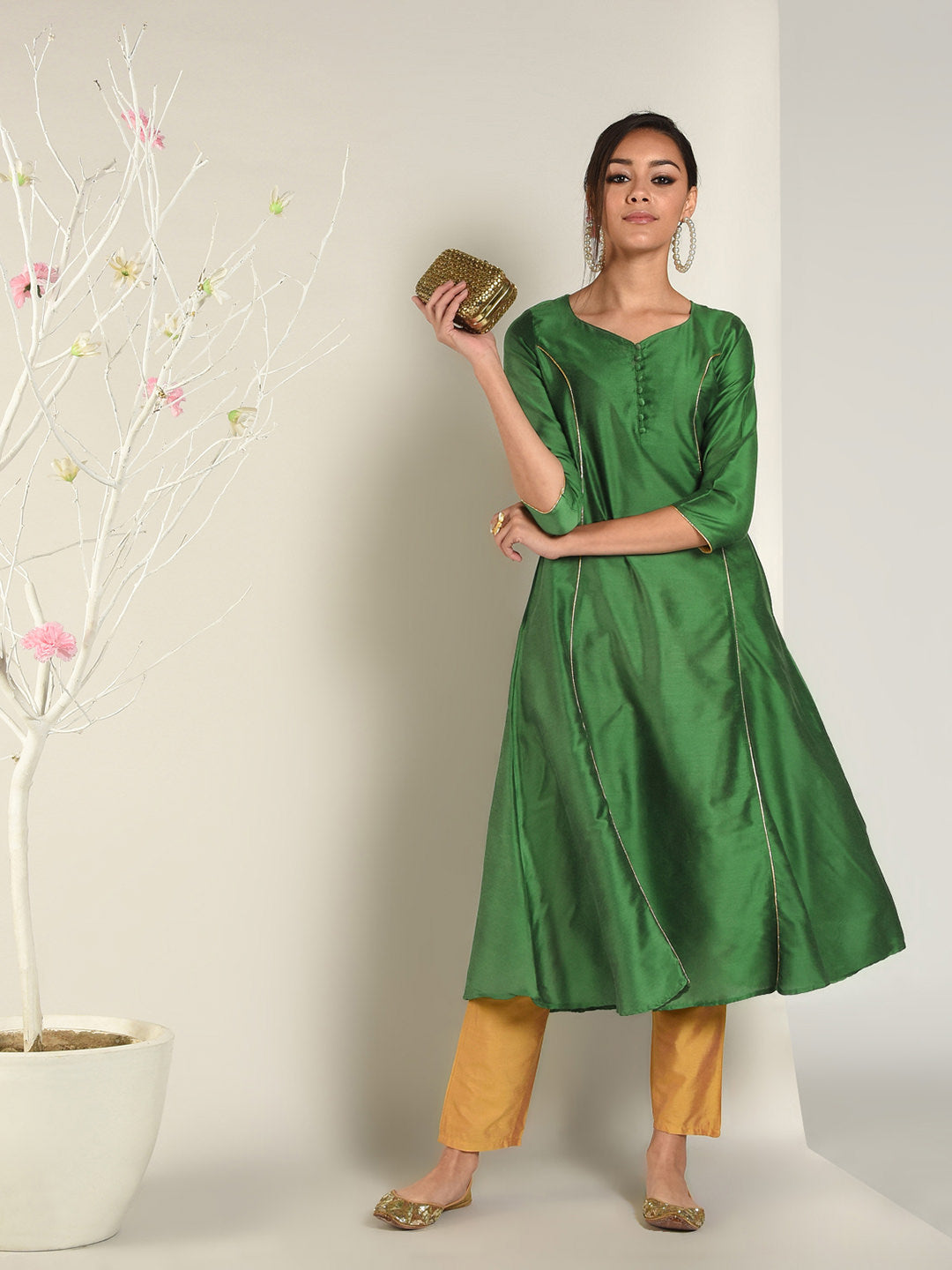 Abhishti Cotton Silk Kalidar Princess cut flared kurta