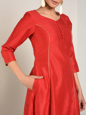 Abhishti Cotton Silk Kalidar Princess cut flared kurta