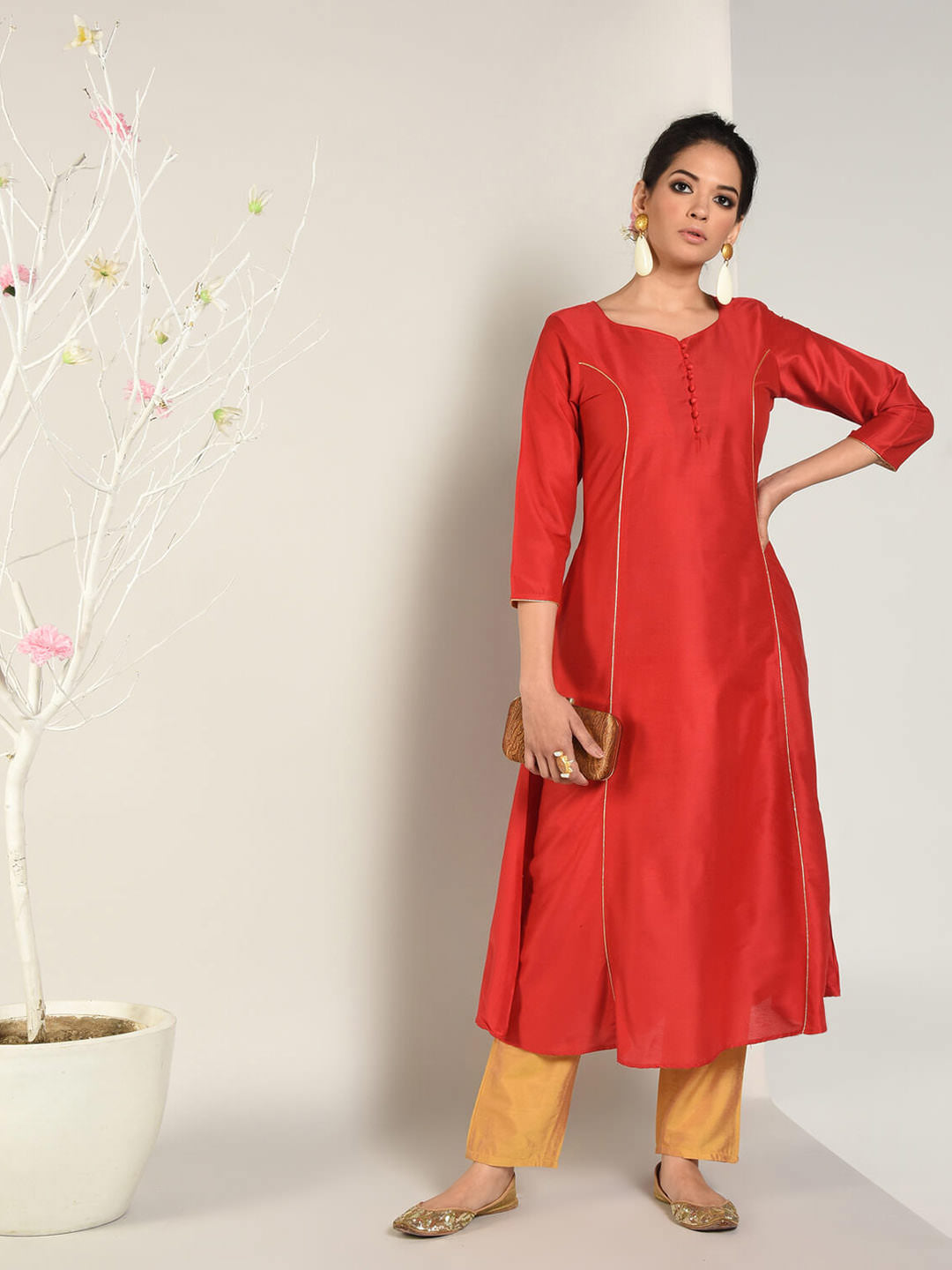 Abhishti Cotton Silk Kalidar Princess cut flared kurta