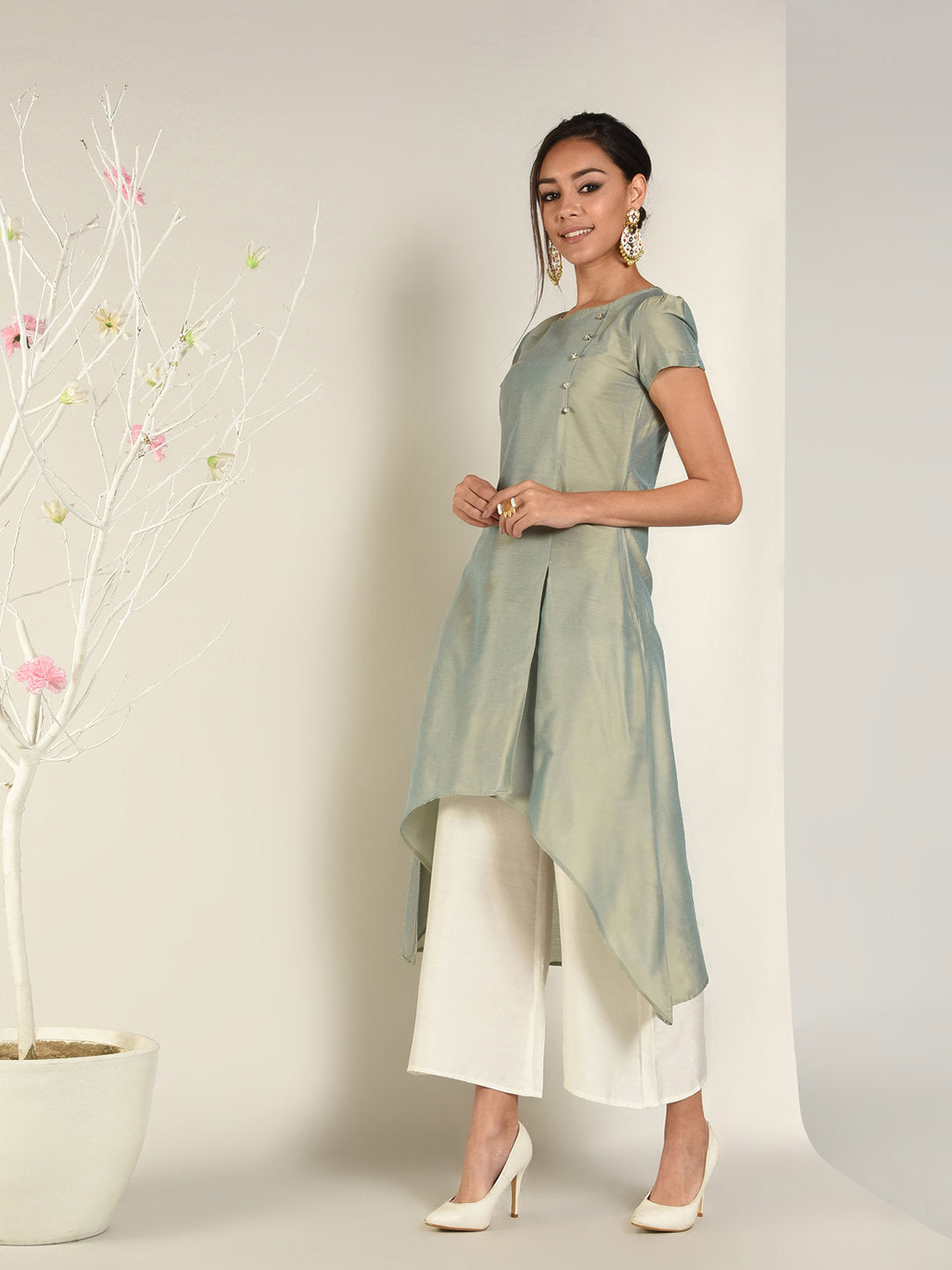 Abhishti Cotton Silk Angrakha Layered Asymmetric Kurta