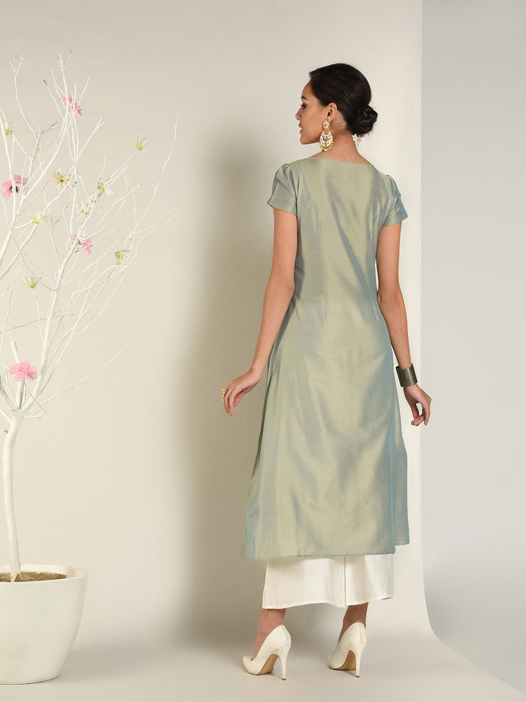 Abhishti Cotton Silk Angrakha Layered Asymmetric Kurta