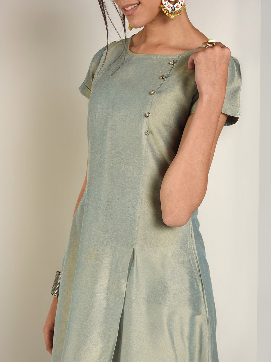 Abhishti Cotton Silk Angrakha Layered Asymmetric Kurta