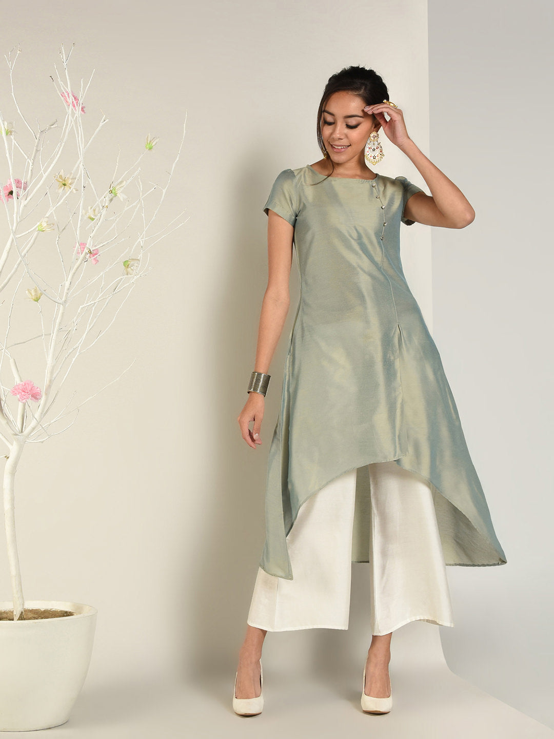 Abhishti Cotton Silk Angrakha Layered Asymmetric Kurta