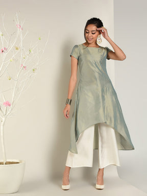 Abhishti Cotton Silk Angrakha Layered Asymmetric Kurta