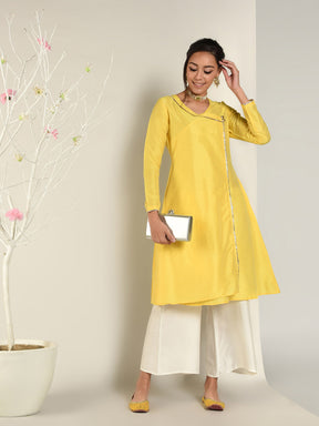 Abhishti Cotton Silk Lace Lined Angrakha Layered Kurta