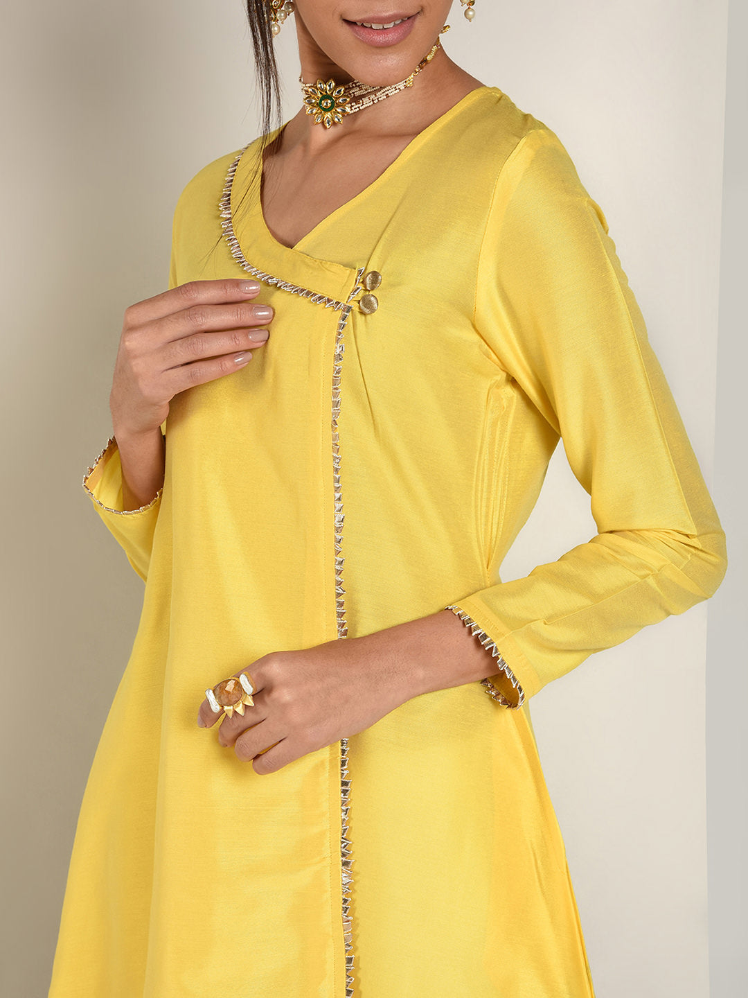 Abhishti Cotton Silk Lace Lined Angrakha Layered Kurta
