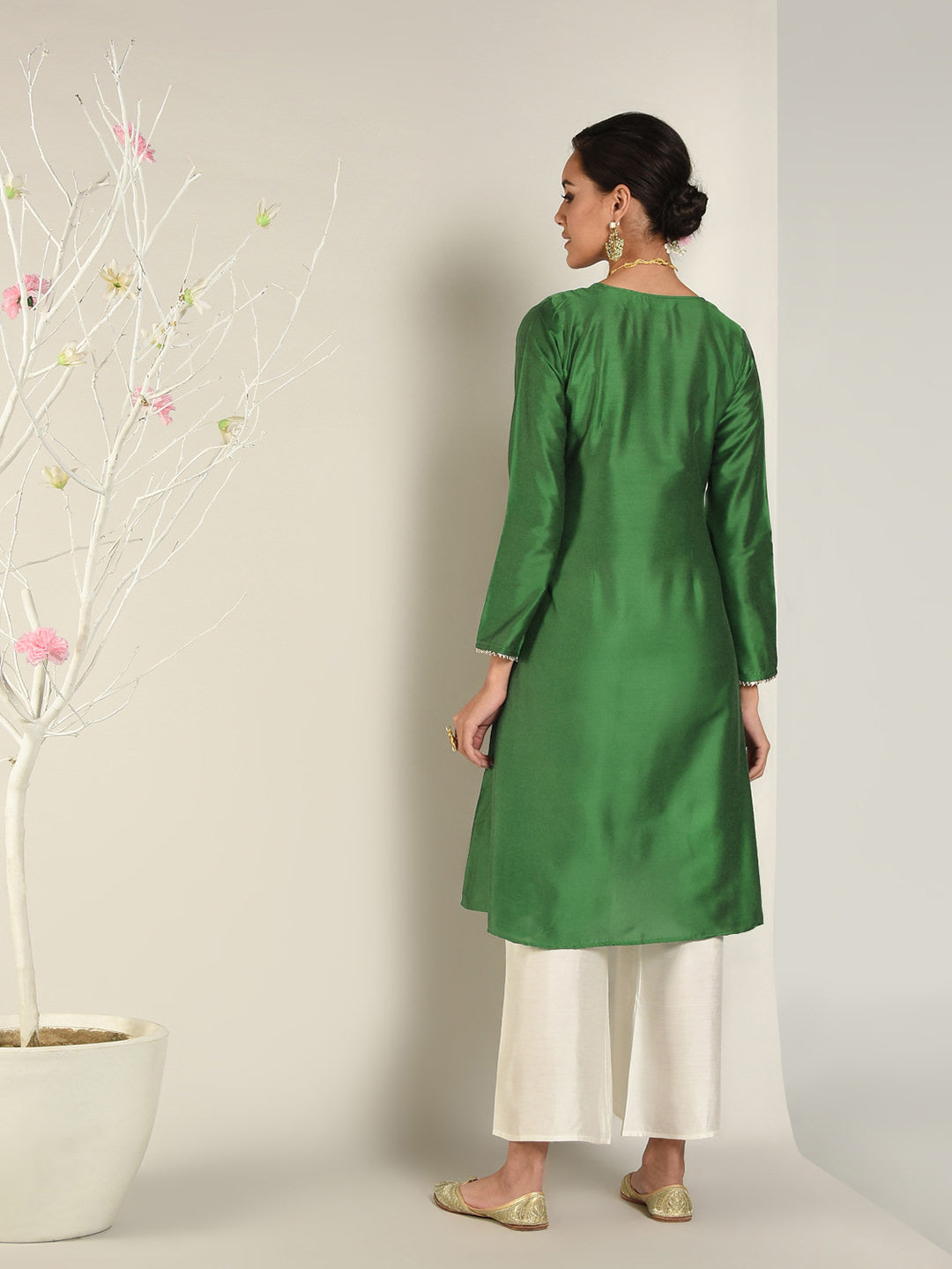 Abhishti Cotton Silk Lace Lined Angrakha Layered Kurta