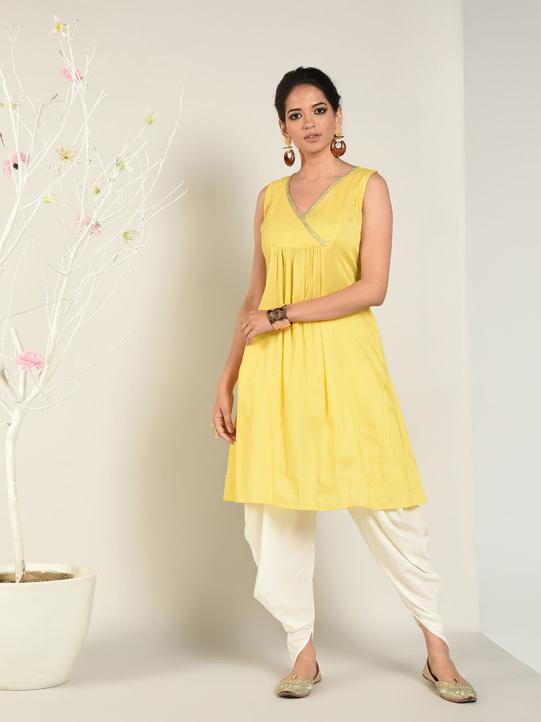Abhishti Cotton Silk Layered Yoke Flared Kurta