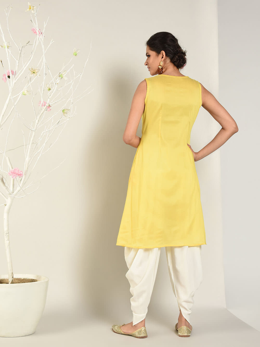 Abhishti Cotton Silk Layered Yoke Flared Kurta