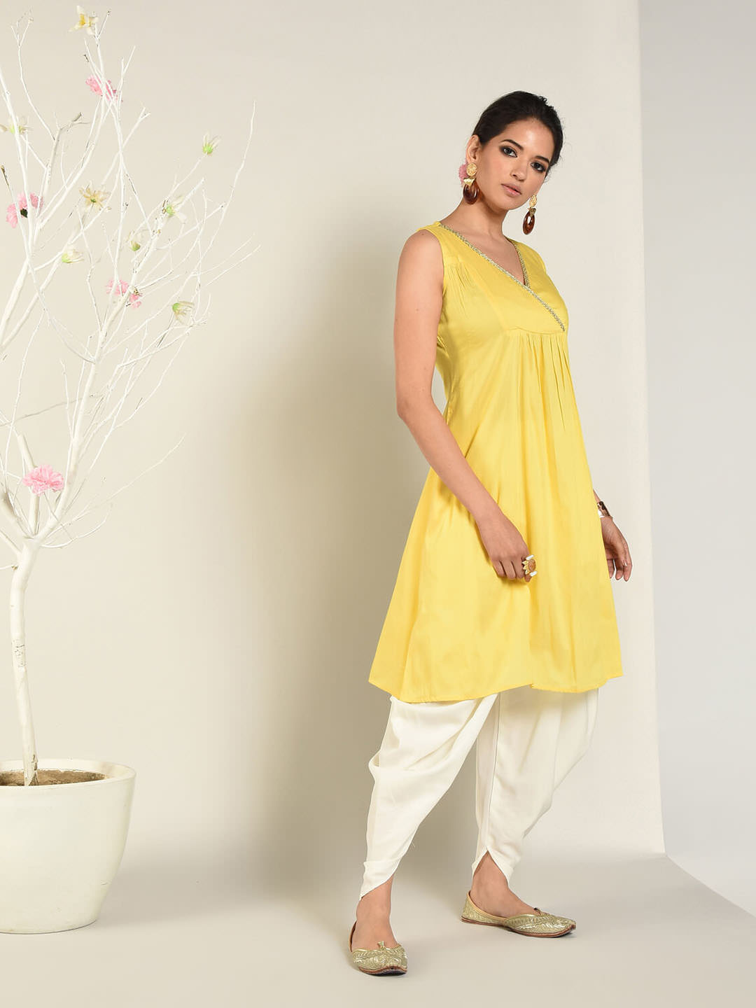 Abhishti Cotton Silk Layered Yoke Flared Kurta