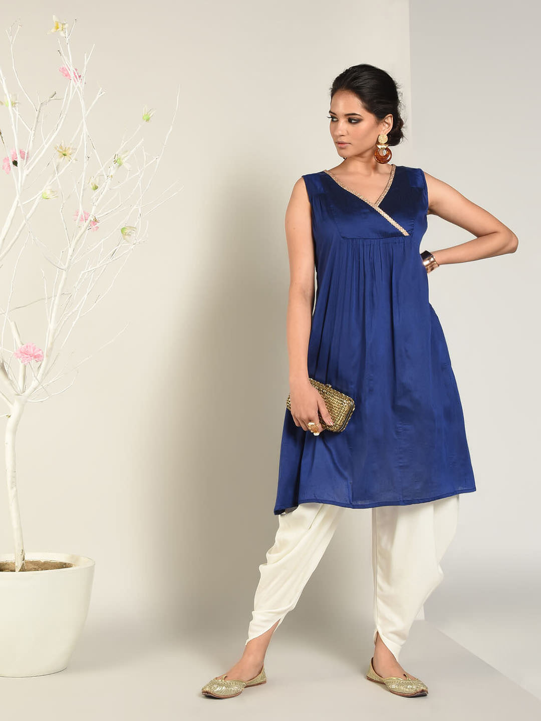 Royal Blue Banarasi Sleeveless Flared Kurta