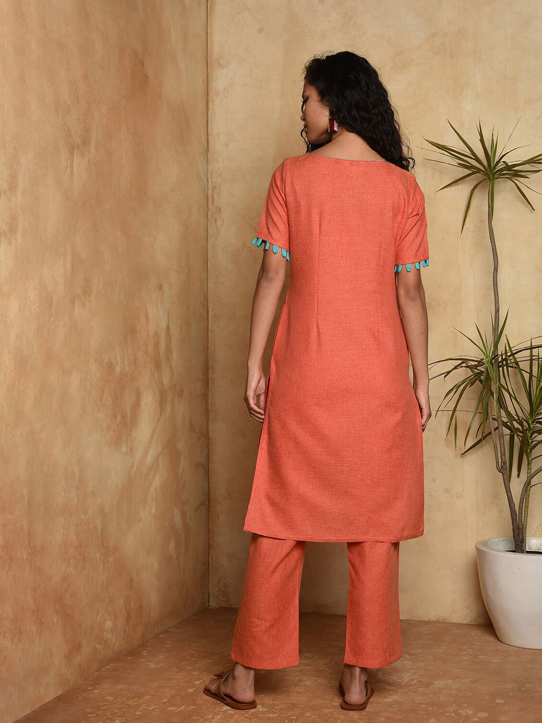 Two tone Cotton Straight Kurta with loop detail
