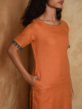 Two tone Cotton Straight Kurta with loop detail