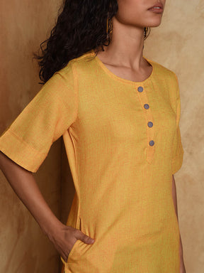 Contratting fabric button Straight cotton kurta