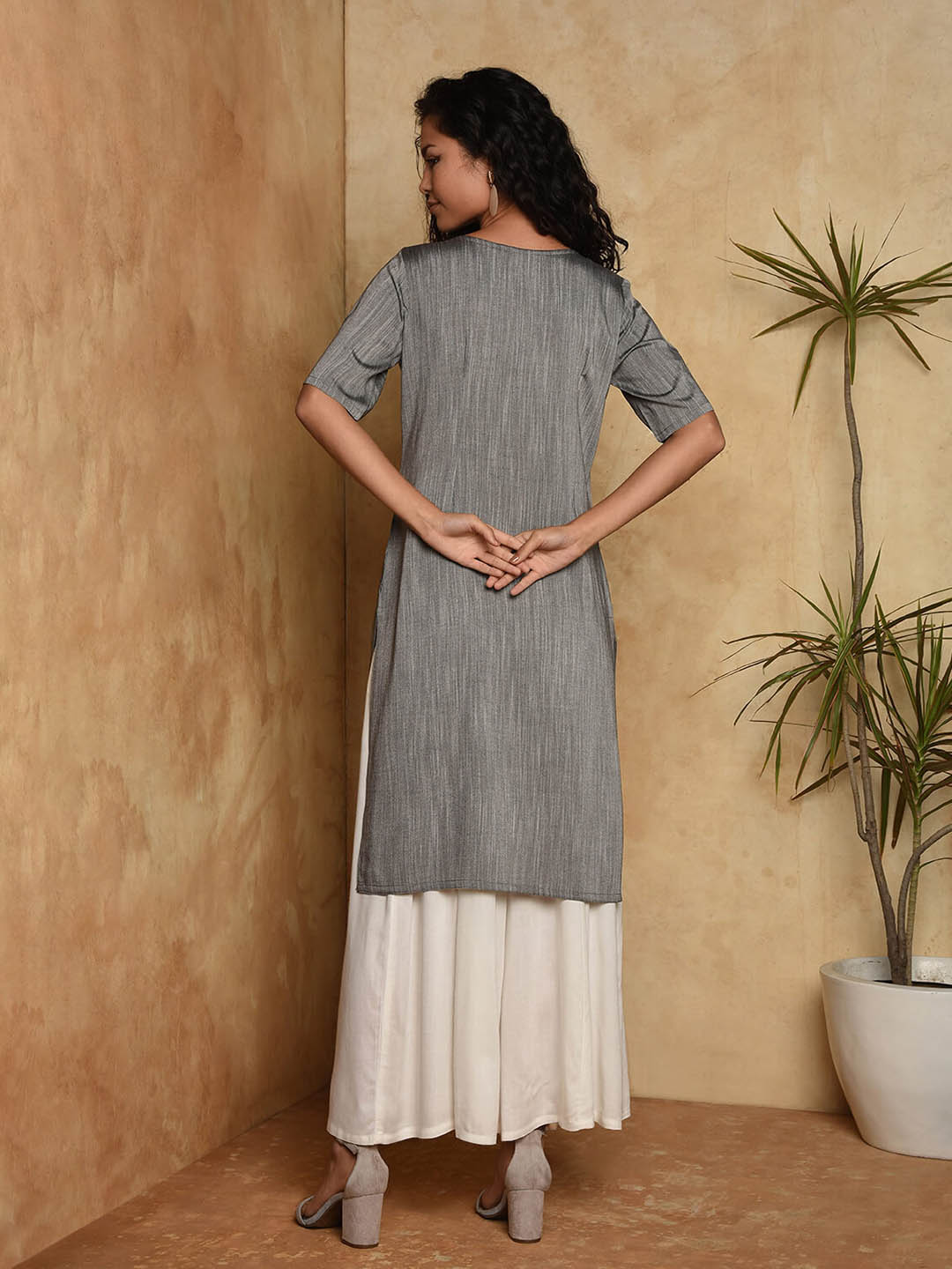 Two tone Rayon Kurta with button detail