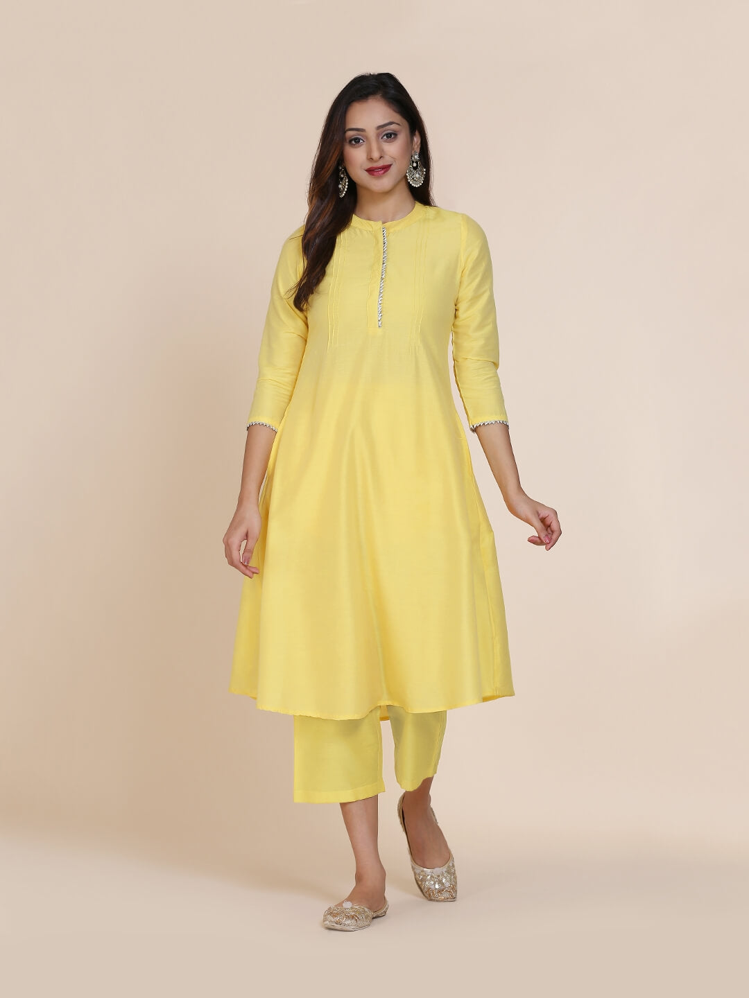 Abhishti cotton silk A-line kurta with hidden placket & pintucks