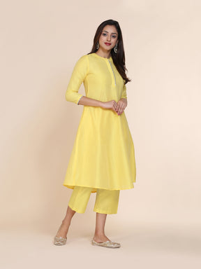 Abhishti cotton silk A-line kurta with hidden placket & pintucks