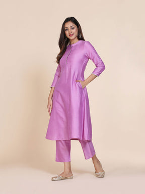 Abhishti cotton silk A-line kurta with hidden placket & pintucks