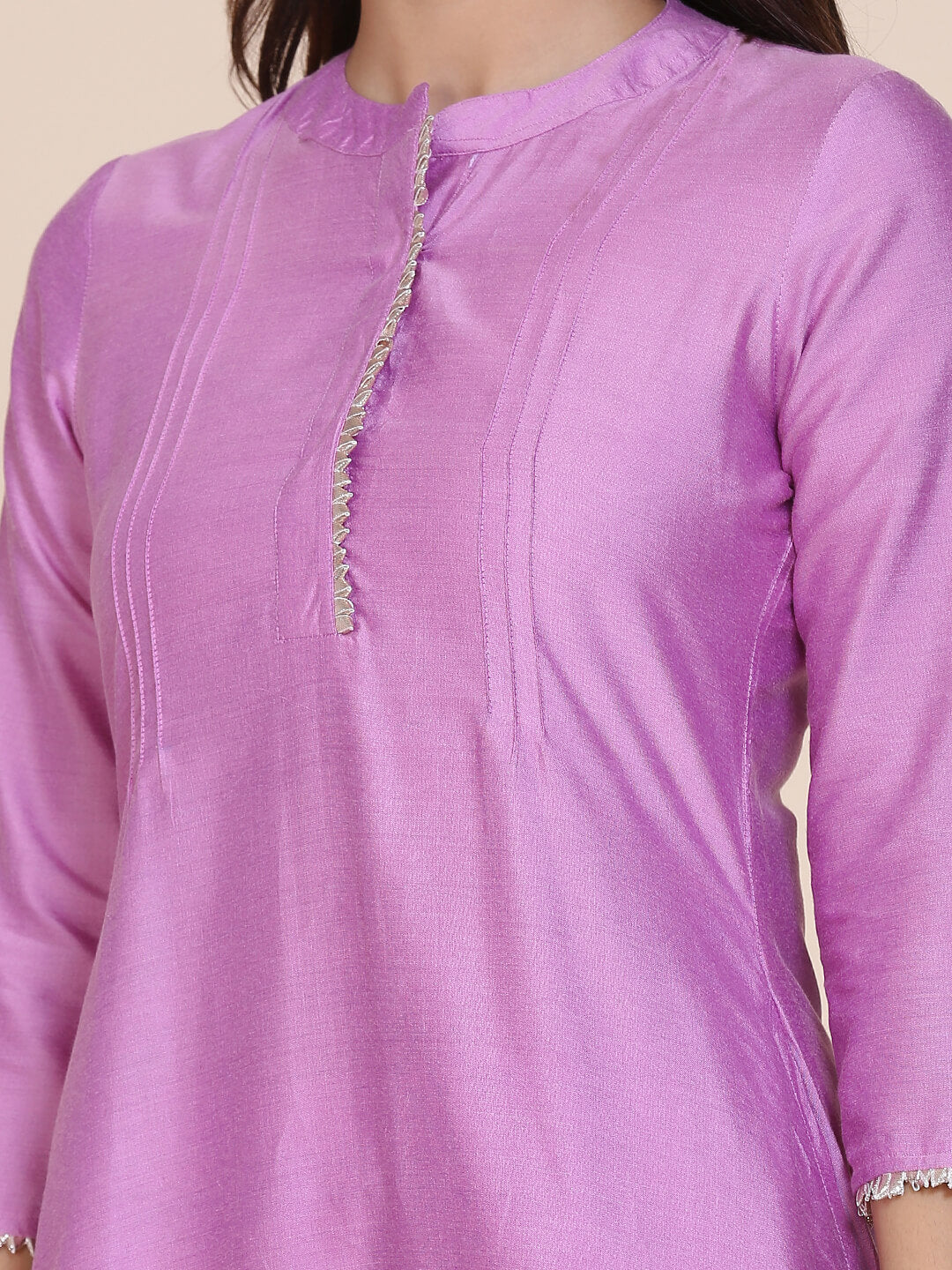 Abhishti cotton silk A-line kurta with hidden placket & pintucks