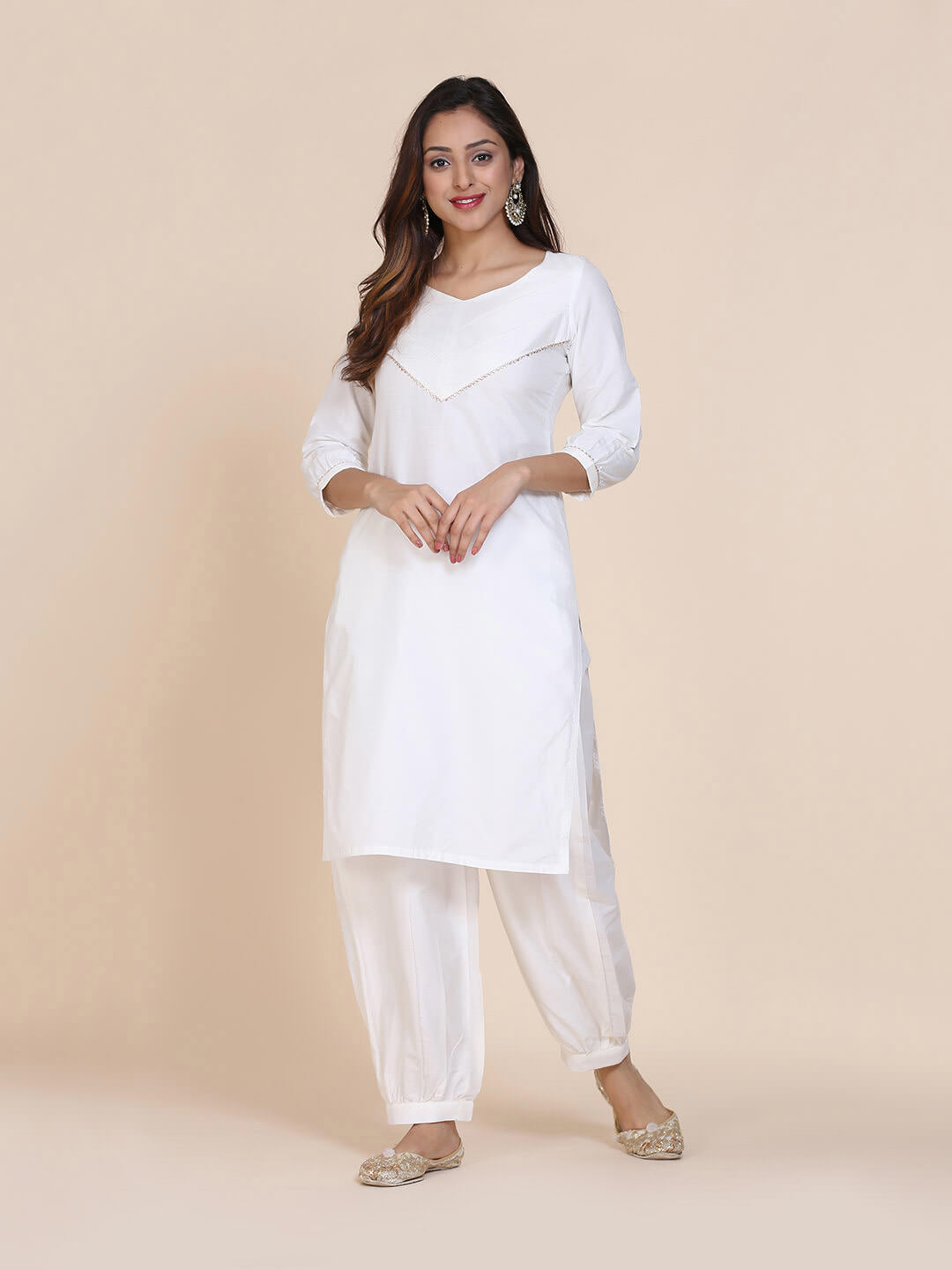 Abhishti cotton silk kurta with pintucked yoke & gathered sleeves