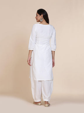 Abhishti cotton silk kurta with pintucked yoke & gathered sleeves