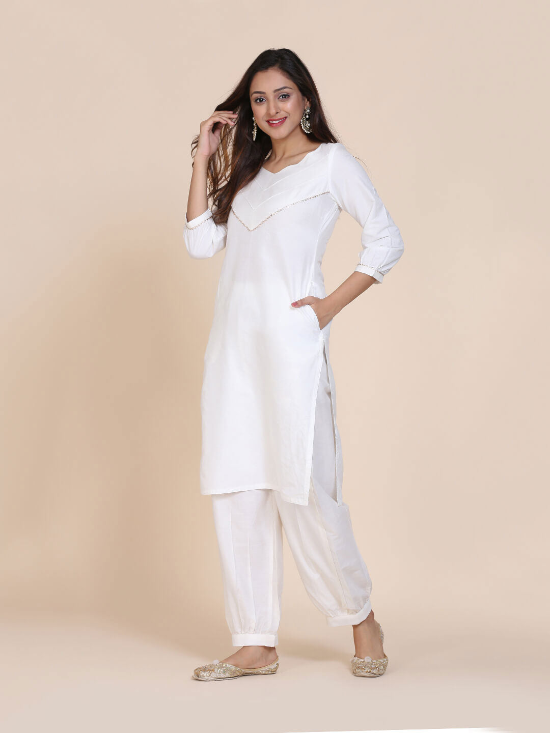 Abhishti cotton silk kurta with pintucked yoke & gathered sleeves