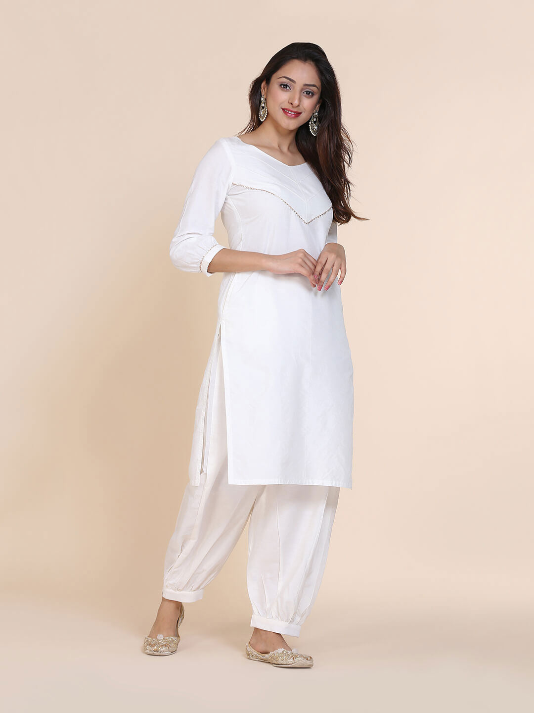 Abhishti cotton silk kurta with pintucked yoke & gathered sleeves