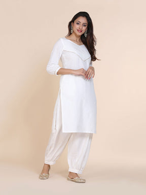 Abhishti cotton silk kurta with pintucked yoke & gathered sleeves