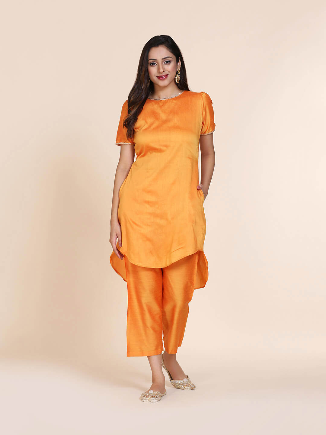 Abhishti cotton silk high-low kurta with back key hole detail