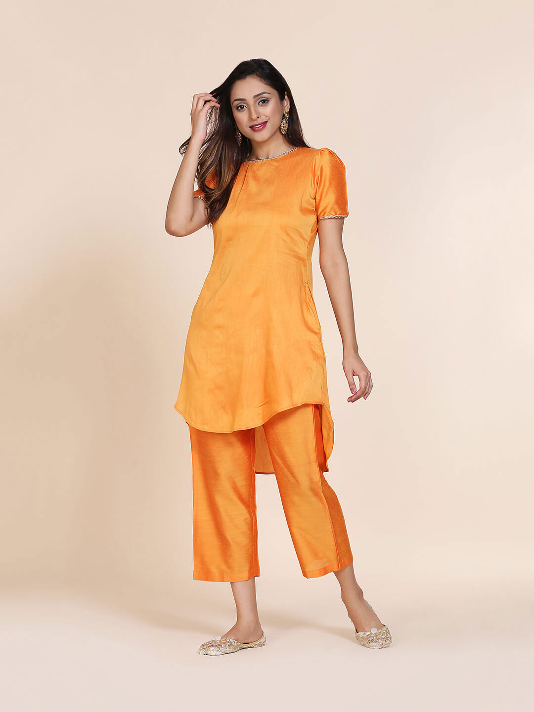 Abhishti cotton silk high-low kurta with back key hole detail