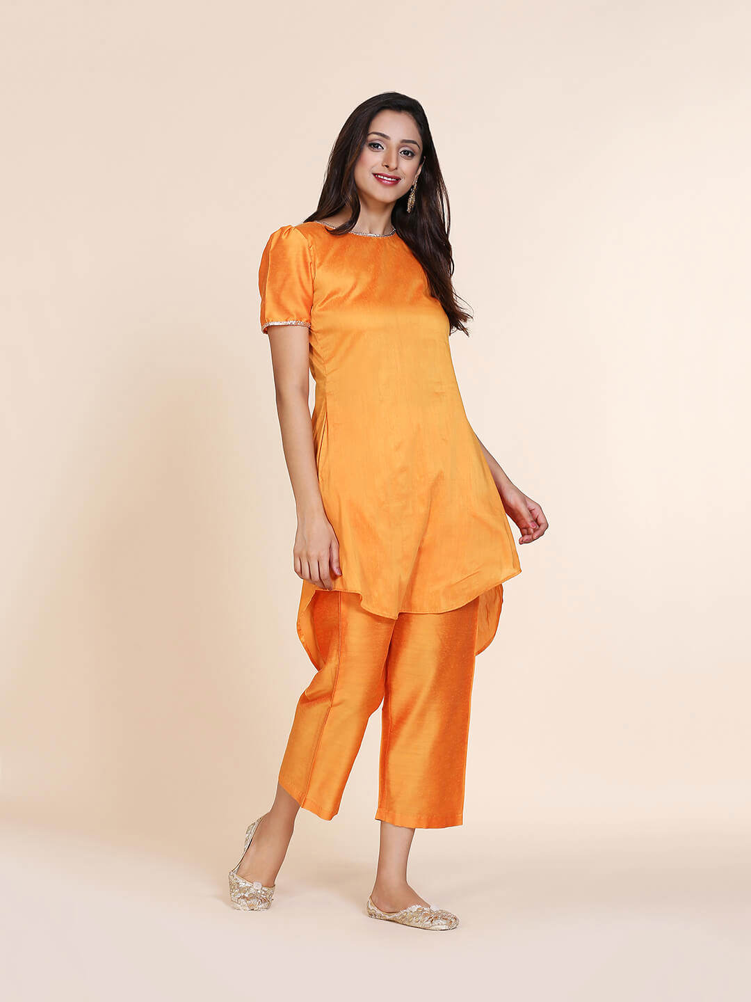 Abhishti cotton silk high-low kurta with back key hole detail