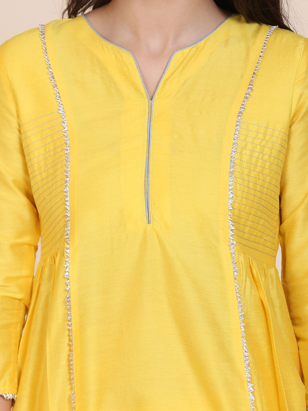 Abhsihti cotton silk kurta with side gathers & contrast details