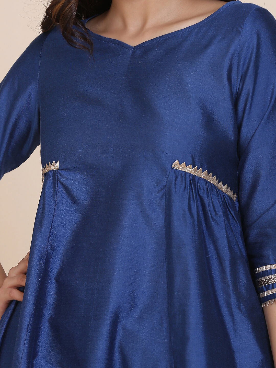 Abhishti cotton silk kurta with sweetheart neckline & side gathers