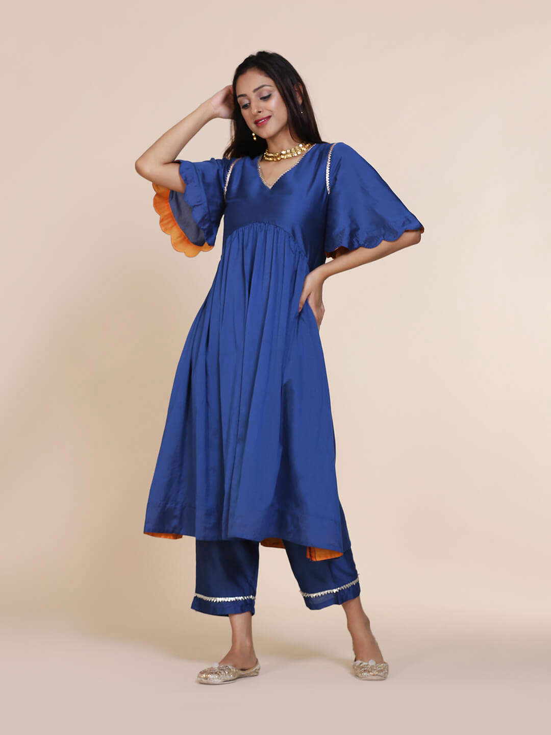 Blue Banarasi Scallop Sleeves kurta